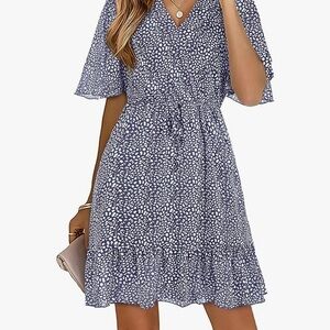 Elegant Blue Patterned Dress Lg